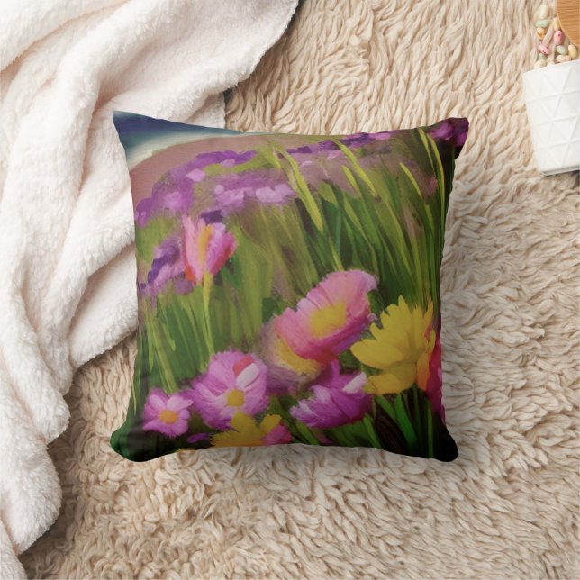 Wild Flowers At Dusk Watercolor Floral Art Cushion (Blanket)