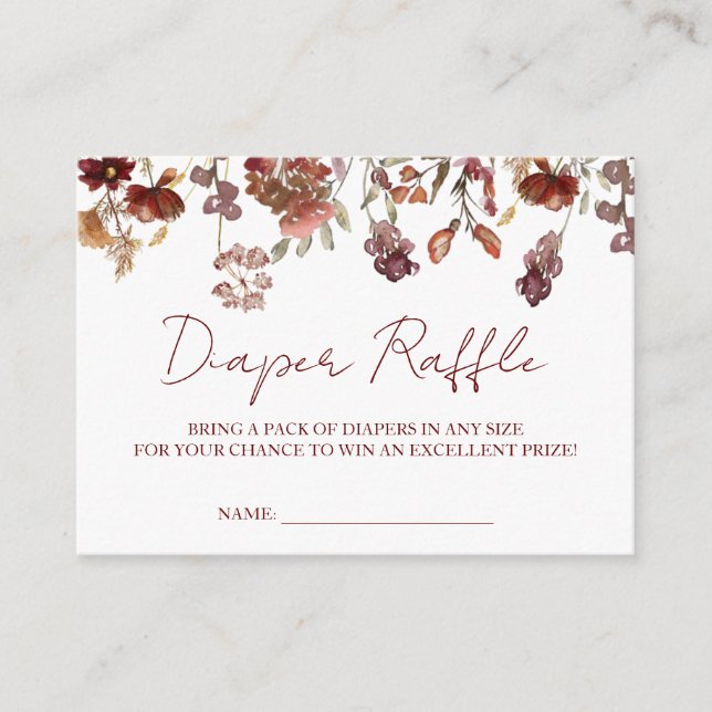Wild Flowers Baby Shower, Fall Diaper Raffle Enclosure Card (Front)