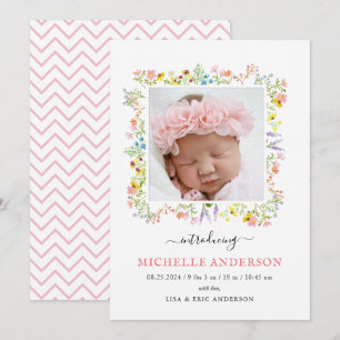 Wild Flowers birth announcement card