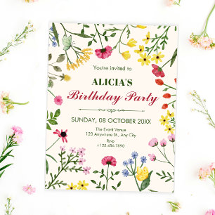 Wild flowers birthday invitation