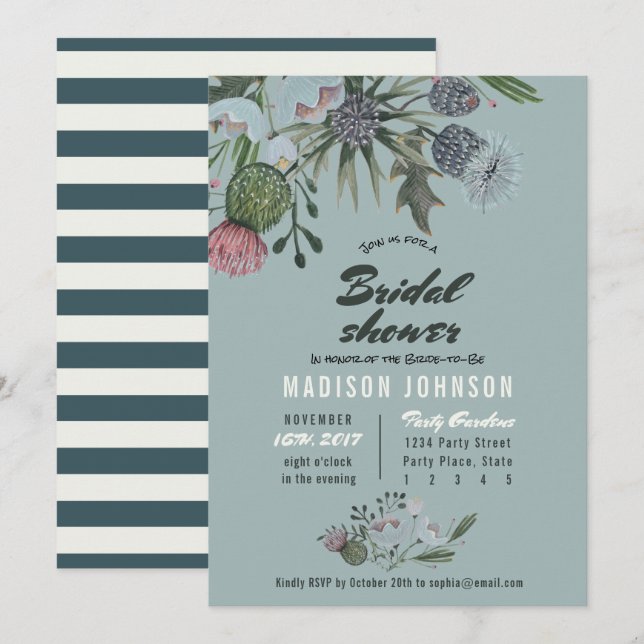 Wild Flowers | blue | Bridal Shower Invitations (Front/Back)