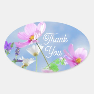 Wild Flowers Blue Sky Thank You Oval Sticker