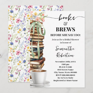 Wild Flowers Books & Brews Coffee Bridal Shower Invitation
