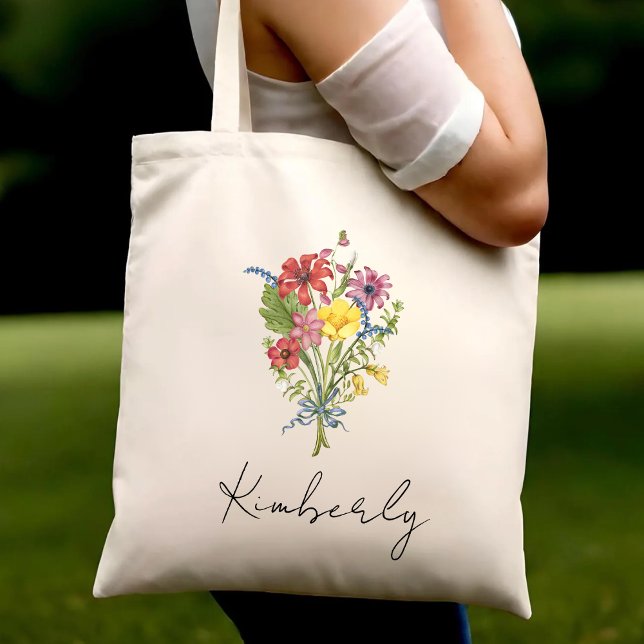 Wild Flowers Botanical Pattern Personalised Name Tote Bag (Creator Uploaded)