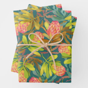 Wild Flowers Botanical Protea Wrapping Paper Sheet