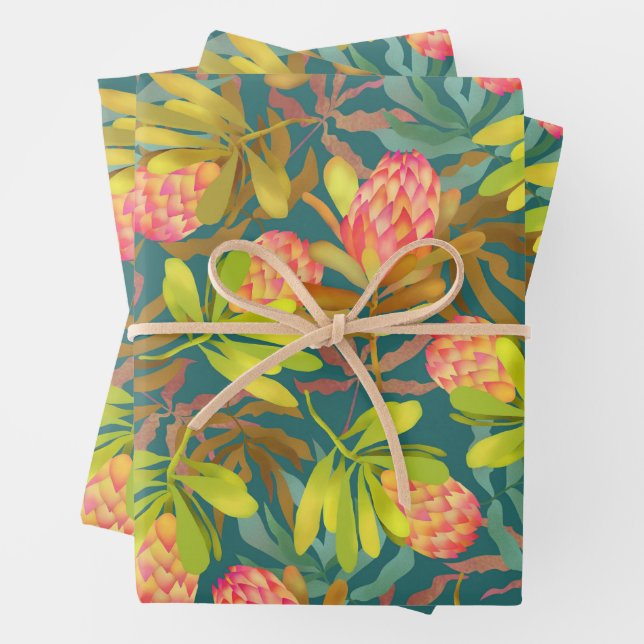 Wild Flowers Botanical Protea Wrapping Paper Sheet (In situ)