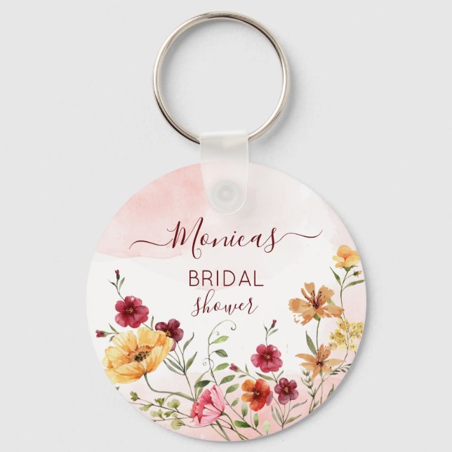 Wild flowers bridal shower favours personalised key ring (Front)
