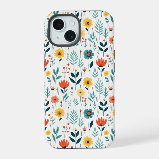 Wild Flowers Colourful Pattern iPhone 15 Case (Back)
