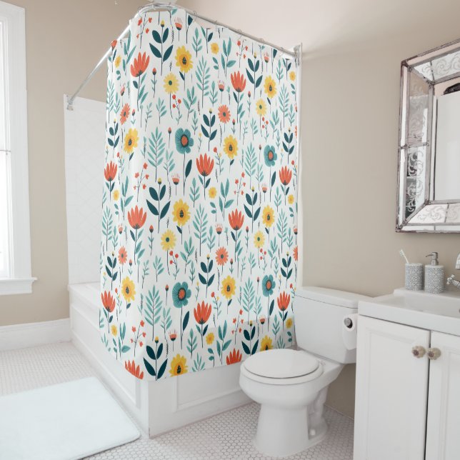 Wild Flowers Colourful Pattern Shower Curtain (In Situ)