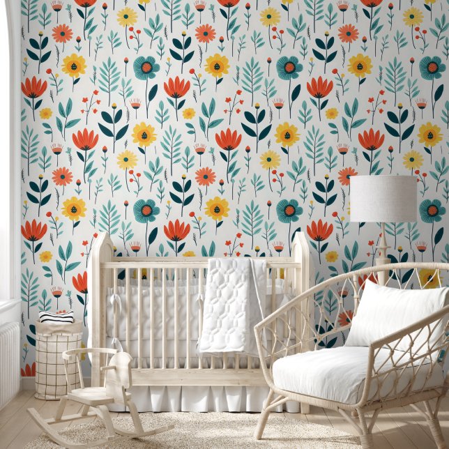 Wild Flowers Colourful Pattern Wallpaper (Kids)