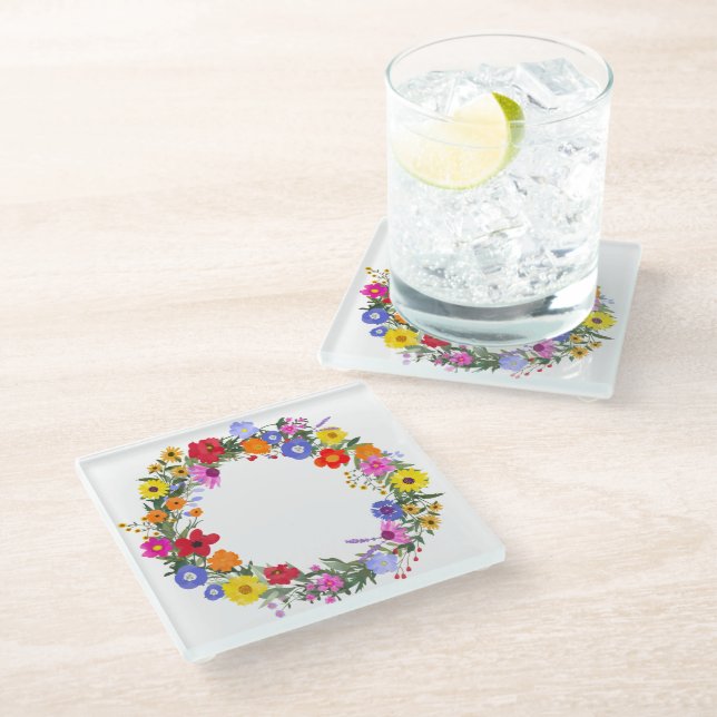 Wild Flowers Coster Glass Coaster (Angled)