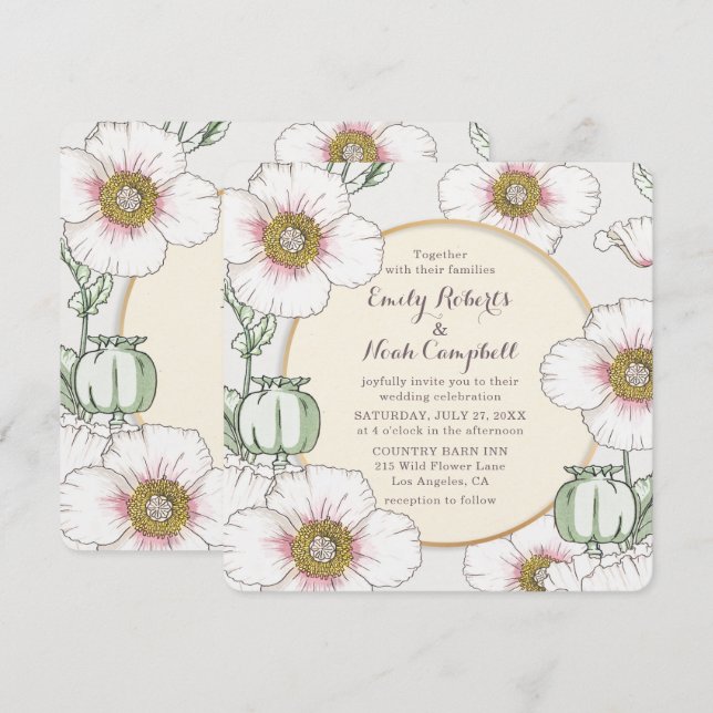 Wild Flowers Country Wedding Pastel Floral Modern Invitation (Front/Back)