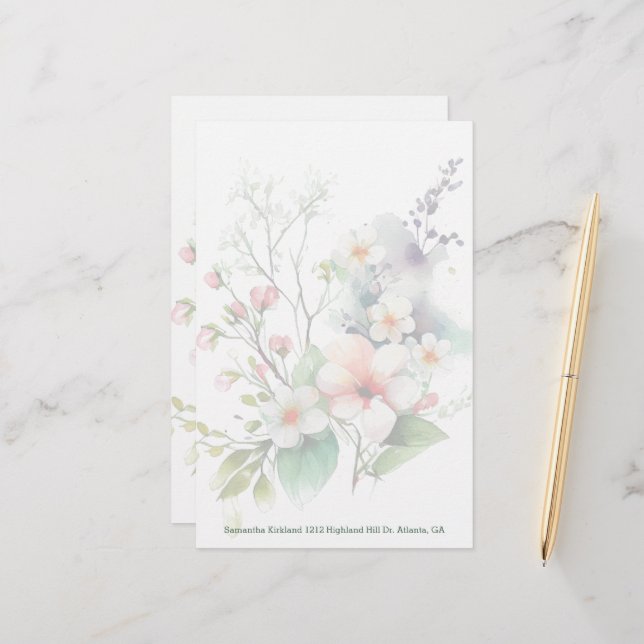 Wild Flowers Custom Stationery (Front/Back In Situ)