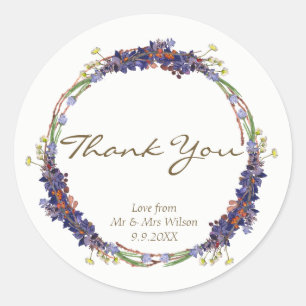 wild flowers daisy wreath thank you favor stickers