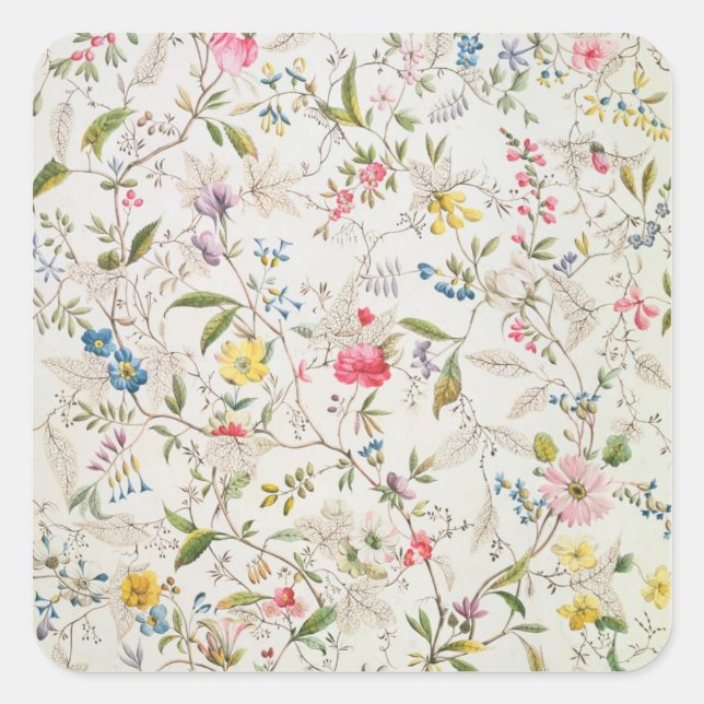 Wild flowers design for silk material, c.1790 (w/c square sticker (Front)