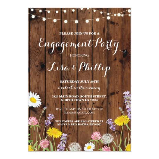 Wild Flowers Engagement Party Wood Shower Invite