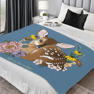 Wild Flowers Fawn Blue Fleece Blanket