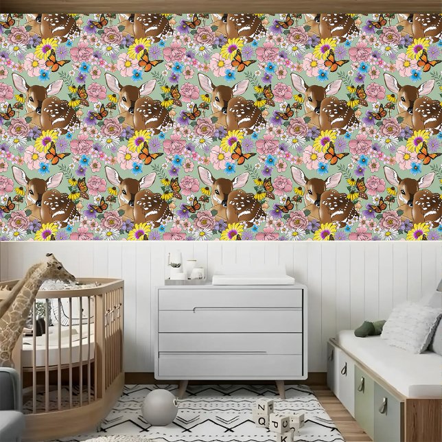 Wild Flowers Fawn Green Wallpaper (Creator Uploaded)