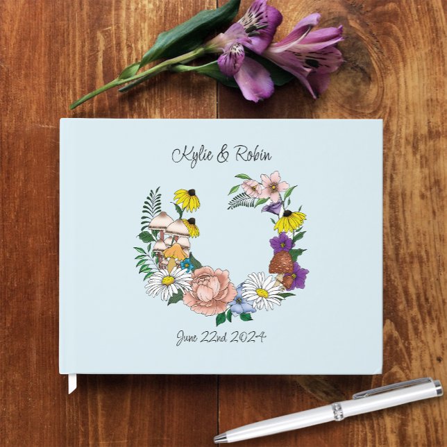 Wild Flowers Floral Blue Mushrooms Guest Book (Creator Uploaded)