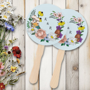 Wild Flowers Floral Blue Mushrooms Hand Fan
