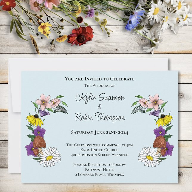 Wild Flowers Floral Blue Mushrooms Invitation (Creator Uploaded)