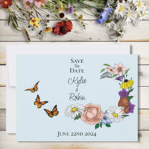 Wild Flowers Floral Blue Mushrooms Save The Date
