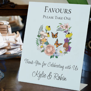 Wild Flowers Floral Blue Mushrooms Wedding Favours Pedestal Sign