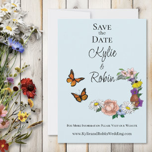Wild Flowers Floral Blue Mushrooms Wedding Save The Date