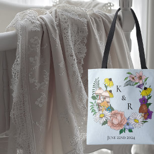 Wild Flowers Floral Blue Mushrooms Wedding Tote Bag
