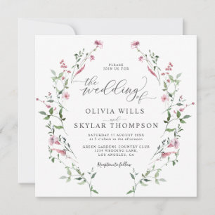 Wild Flowers Garden Blush Dusty Rose Boho Wedding Invitation