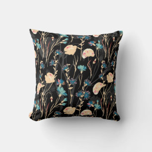 Wild flowers illustrations. Vintage seamless patte Cushion