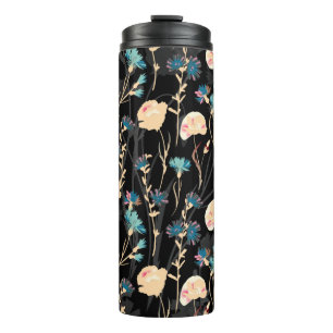 Wild flowers illustrations. Vintage seamless patte Thermal Tumbler