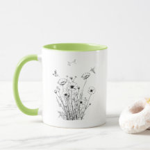Wild Flowers in Black and White Coffee Mug