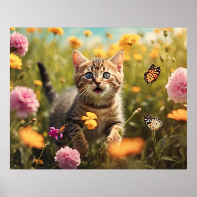 *~* Wild Flowers Kitty 5:4  Sky  Kitten Cat AP68 Poster (Front)