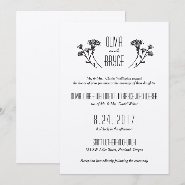 Wild Flowers Kraft Wedding Invitation (Front/Back)