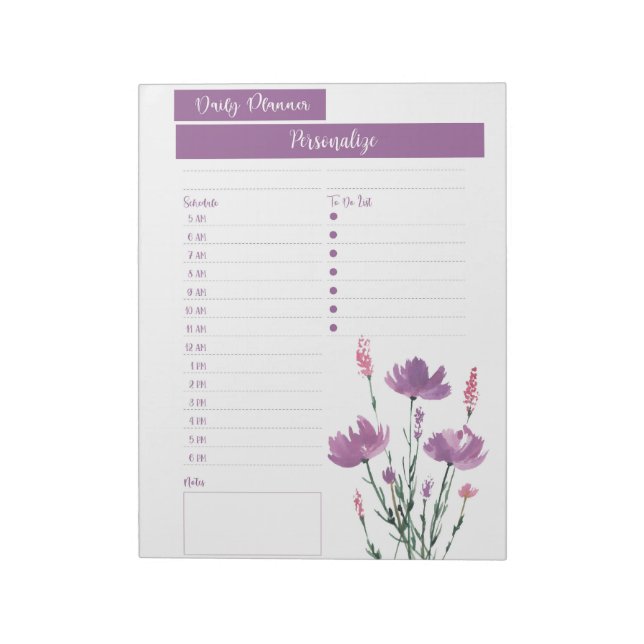 Wild Flowers Lavender Purple Daily Planner To Do Notepad (Rotated)