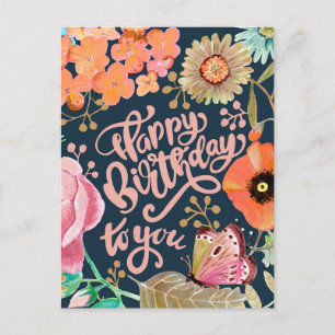 Wild Flowers & Lettering Birthday greeting card