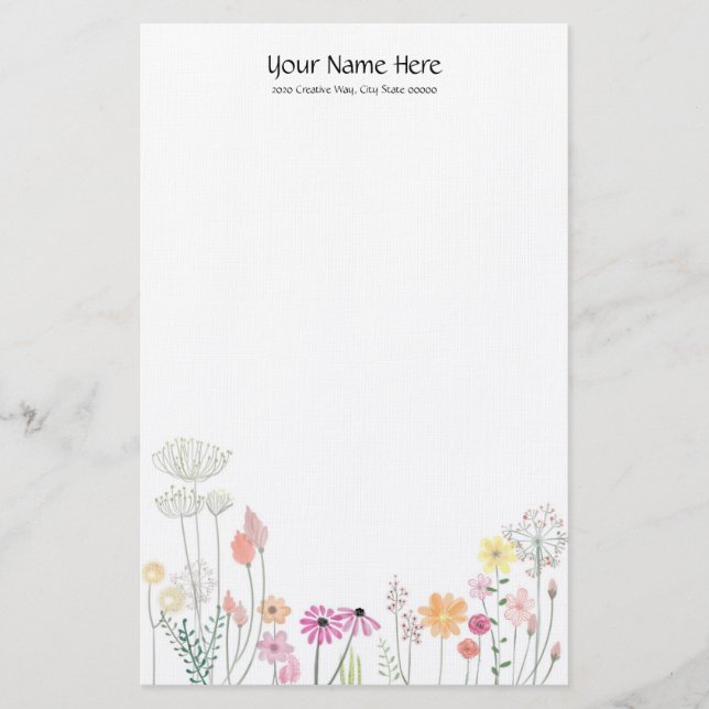 Wild Flowers Linen Stationery (Front)