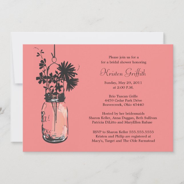 Wild flowers & Mason Jar Bridal Shower Invitation (Front)