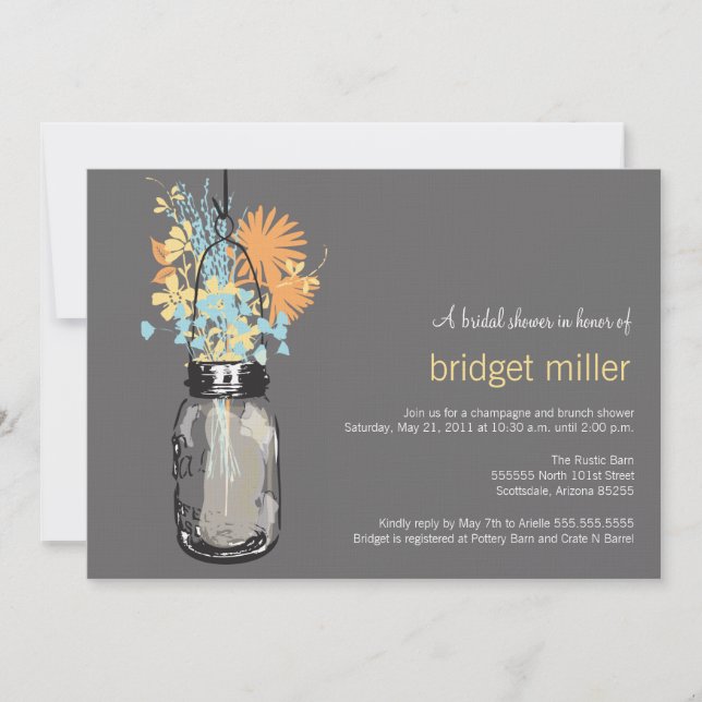 Wild flowers & Mason Jar Bridal Shower Invitation (Front)