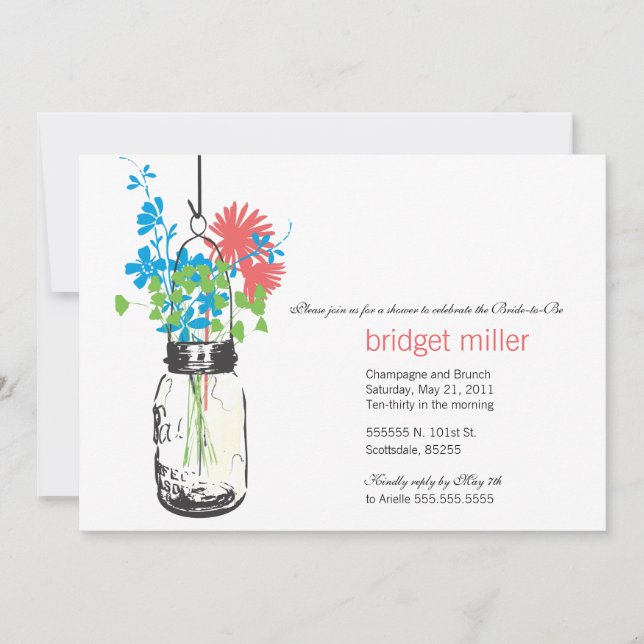 Wild flowers & Mason Jar Bridal Shower Invitation (Front)