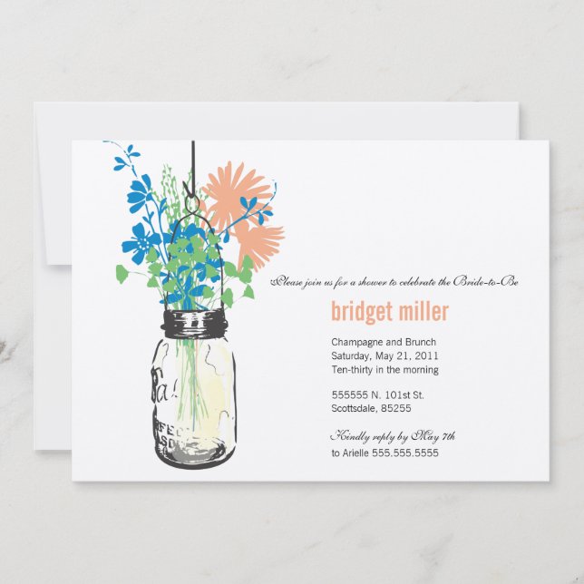 Wild flowers & Mason Jar Bridal Shower Invitation (Front)