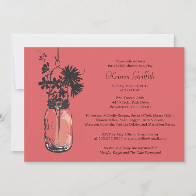Wild flowers & Mason Jar Bridal Shower Invitation (Front)