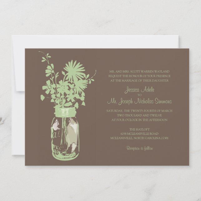Wild flowers & Mason Jar Wedding Invitations (Front)