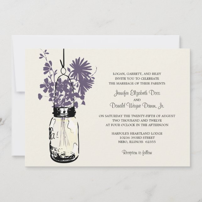 Wild flowers & Mason Jar Wedding Invitations (Front)