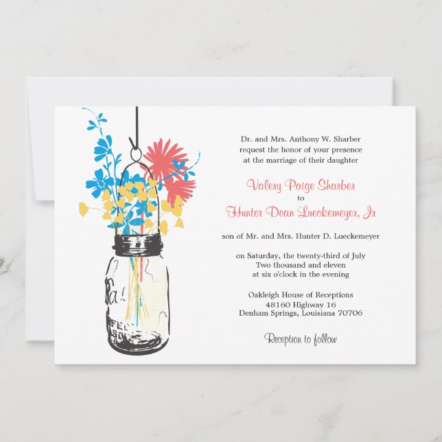 Wild flowers & Mason Jar Wedding Invitations (Front)