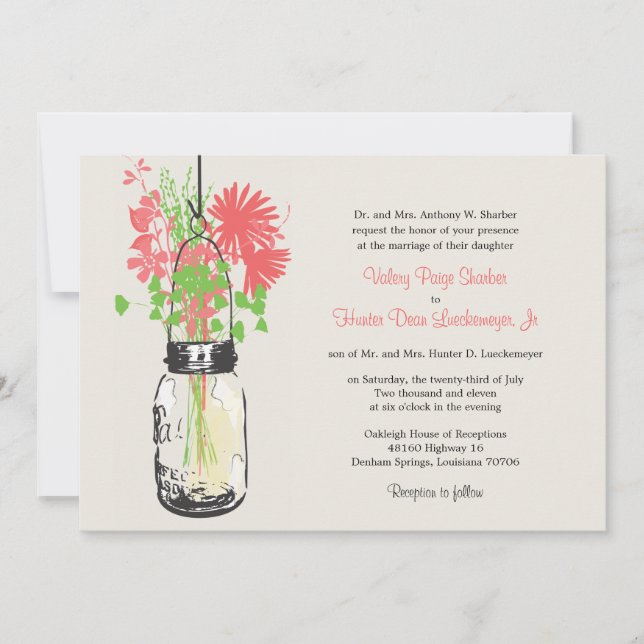 Wild flowers & Mason Jar Wedding Invitations (Front)