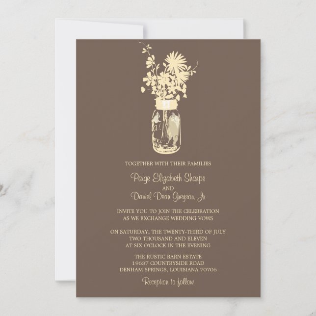 Wild flowers & Mason Jar Wedding Invitations (Front)
