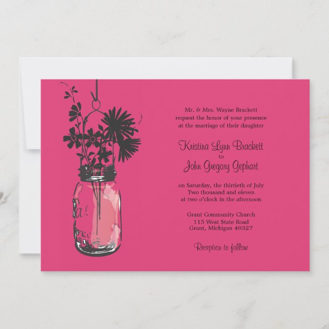 Wild flowers & Mason Jar Wedding Invitations (Front)