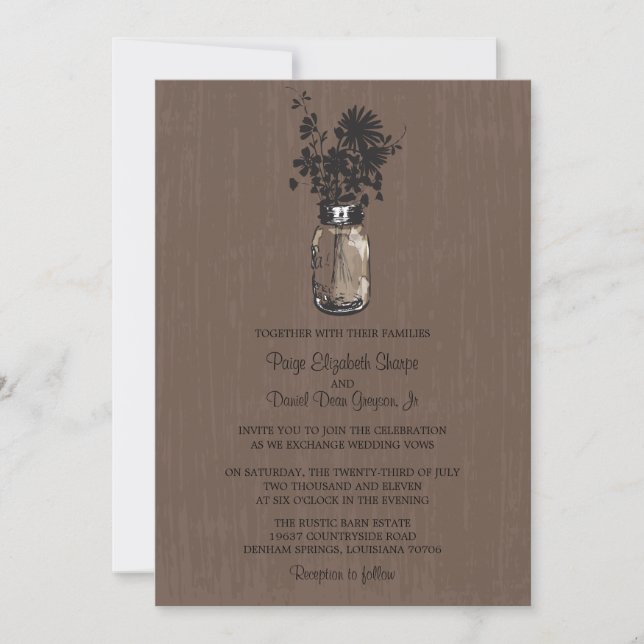 Wild flowers & Mason Jar Wedding Invitations (Front)